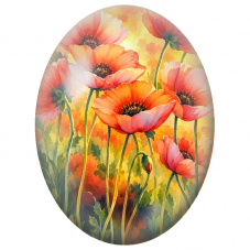 Cabochon en Verre Illustré Coquelicots Orange dans une Lumière Dorée 13x18, 18x25 ou 30x40mm - Pour la Création de Bijoux