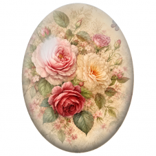 Cabochon en Verre Illustré Roses Roses et Crème Vintage 13x18, 18x25 ou 30x40mm - Pour la Création de Bijoux Fantaisie - DIY