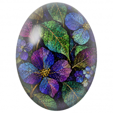 Cabochon en Verre Illustré Hortensias Bleus et Violets aux Nervures Dorées 13x18, 18x25 ou 30x40mm - Pour la Création de Bijoux