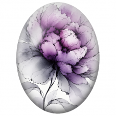 Cabochon en Verre Illustré Grande Pivoine Mauve à l’Encre 13x18, 18x25 ou 30x40mm - Pour la Création de Bijoux Fantaisie - DIY