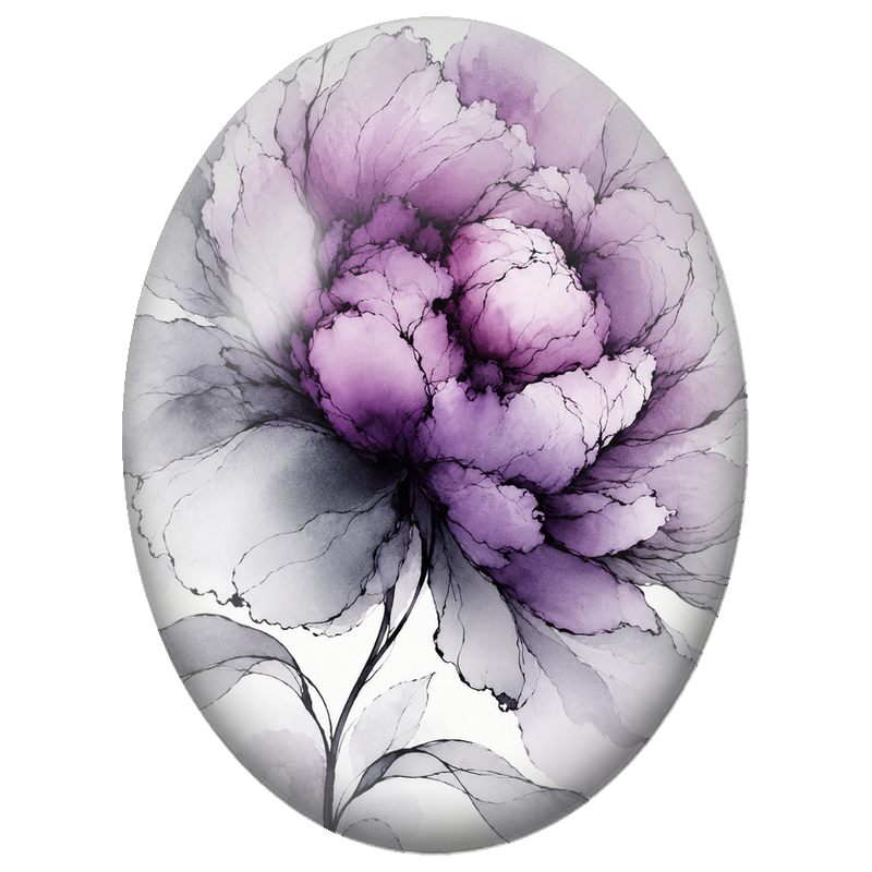 Cabochon en Verre Illustré Grande Pivoine Mauve à l’Encre 13x18, 18x25 ou 30x40mm