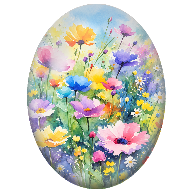 Cabochon en Verre Illustré Prairie Fleurie à l’Aquarelle 13x18, 18x25 ou 30x40mm