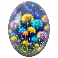 Cabochon en Verre Illustré Pissenlits Lumineux sous les Étoiles 13x18, 18x25 ou 30x40mm - Pour la Création de Bijoux Fantaisie