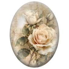 Cabochon en Verre Illustré Roses Ivoire sur Écriture Ancienne 13x18, 18x25 ou 30x40mm - Pour la Création de Bijoux Fantaisie