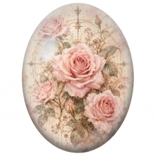 Cabochon en Verre Illustré Roses Poudrées et Rose des Vents 13x18, 18x25 ou 30x40mm - Pour la Création de Bijoux Fantaisie - DIY