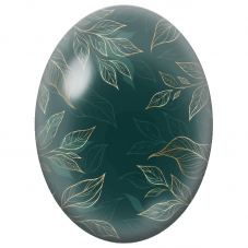 Cabochon en Verre Illustré Feuilles Dorées sur Fond Vert Profond 13x18, 18x25 ou 30x40mm - Pour la Création de Bijoux Fantaisie