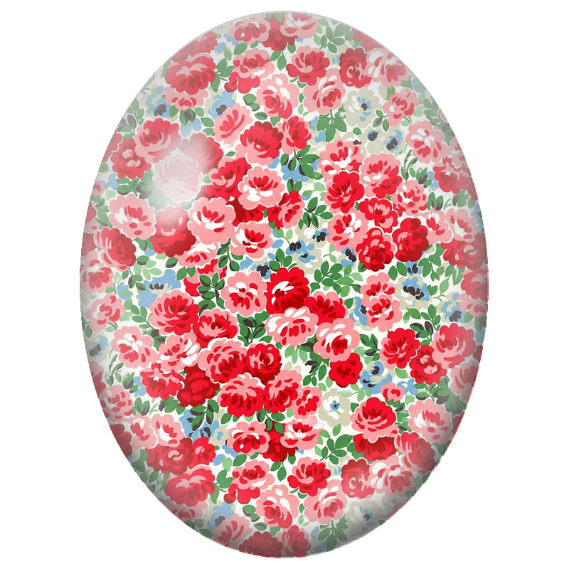 Cabochon en Verre Illustré Petites Roses Rouges et Roses 13x18, 18x25 ou 30x40mm