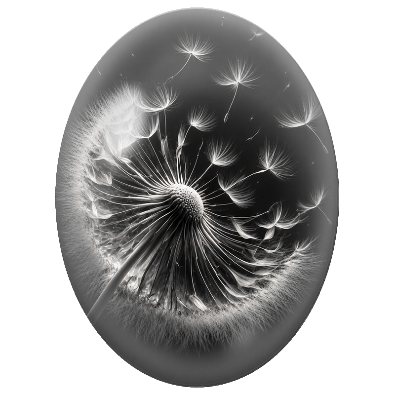 Cabochon en Verre Illustré Pissenlit en Noir et Blanc 13x18, 18x25 ou 30x40mm
