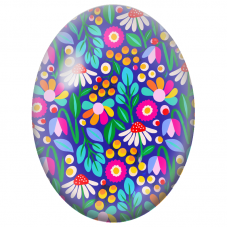 Cabochon en Verre Illustré Fleurs Fantaisie Multicolores sur Fond Violet 13x18, 18x25 ou 30x40mm - Pour la Création de Bijoux