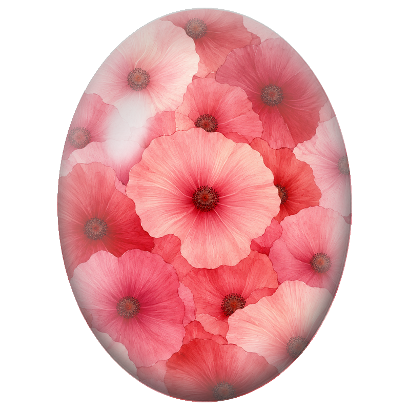 Cabochon en Verre Illustré Coquelicots Roses et Rouges en Gros Plan 13x18, 18x25 ou 30x40mm