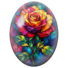 Cabochon en Verre Illustré Rose Mosaïque Multicolore 13x18, 18x25 ou 30x40mm - Pour la Création de Bijoux Fantaisie - DIY