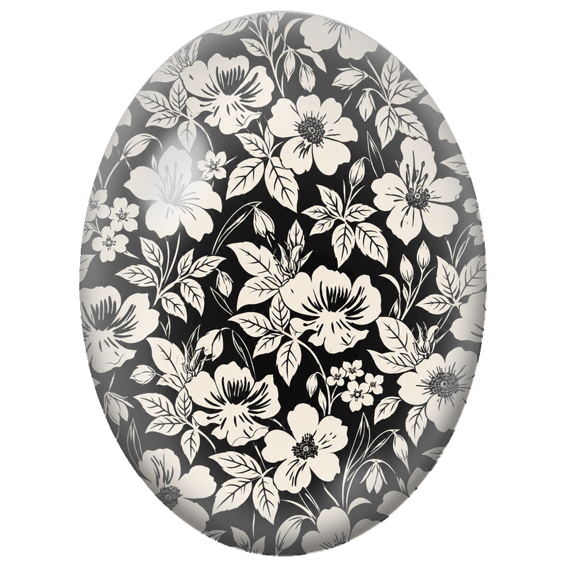 Cabochon en Verre Illustré Fleurs Ivoire Gravées sur Fond Noir 13x18, 18x25 ou 30x40mm
