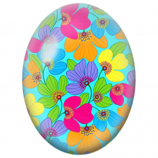 Cabochon en Verre Illustré Fleurs Pop Colorées sur Fond Turquoise 13x18, 18x25 ou 30x40mm - Pour la Création de Bijoux Fantaisie
