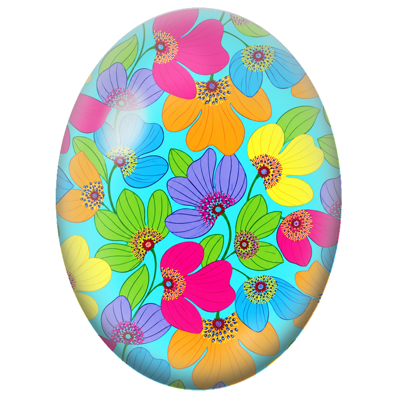 Cabochon en Verre Illustré Fleurs Pop Colorées sur Fond Turquoise 13x18, 18x25 ou 30x40mm