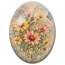 Cabochon en Verre Illustré Jardin Champêtre et Papillon Vintage 13x18, 18x25 ou 30x40mm - Pour la Création de Bijoux Fantaisie