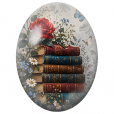 Cabochon en Verre Illustré Rose Rouge sur Livres Anciens 13x18, 18x25 ou 30x40mm - Pour la Création de Bijoux Fantaisie - DIY
