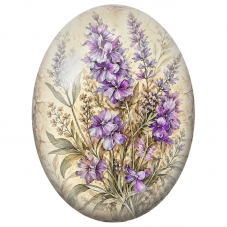 Cabochon en Verre Illustré Delphiniums Violets sur Fond Ancien 13x18, 18x25 ou 30x40mm - Pour la Création de Bijoux Fantaisie