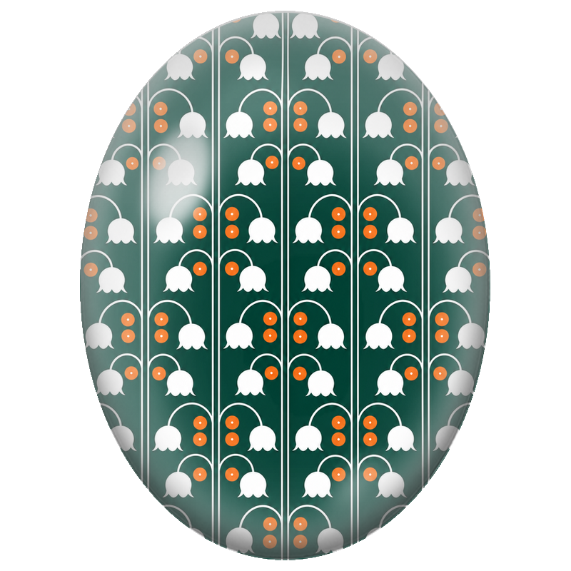 Cabochon en Verre Illustré Muguet Blanc et Baies Orange Rétro 13x18, 18x25 ou 30x40mm