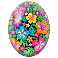 Cabochon en Verre Illustré Hibiscus Pop Multicolores 13x18, 18x25 ou 30x40mm - Pour la Création de Bijoux Fantaisie - DIY