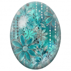 Cabochon en Verre Illustré Fleurs Turquoise sur Fond Texturé 13x18, 18x25 ou 30x40mm - Pour la Création de Bijoux Fantaisie