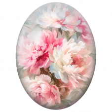 Cabochon en Verre Illustré Pivoines Roses et Blanches Peintes 13x18, 18x25 ou 30x40mm - Pour la Création de Bijoux Fantaisie