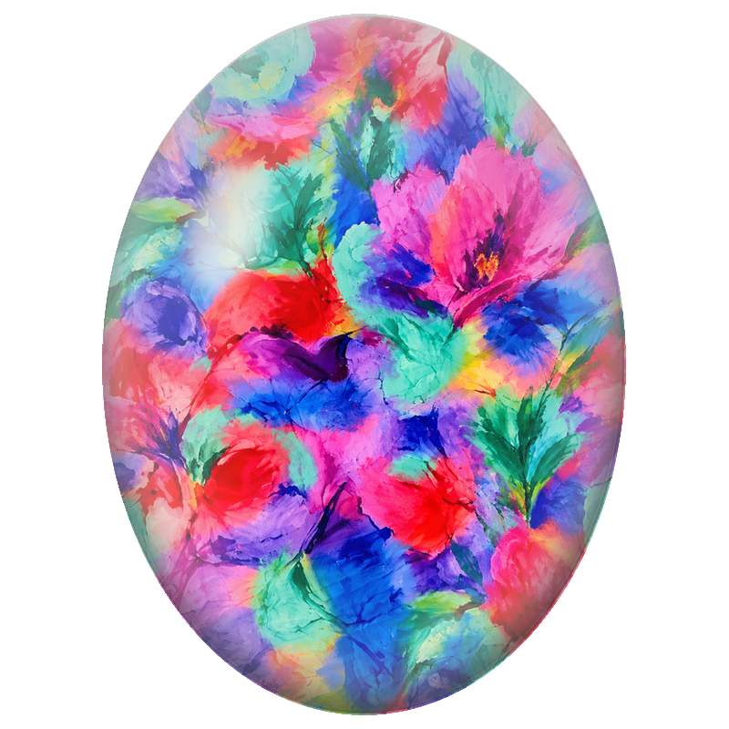 Cabochon en Verre Illustré Fleurs Abstraites Multicolores 13x18, 18x25 ou 30x40mm