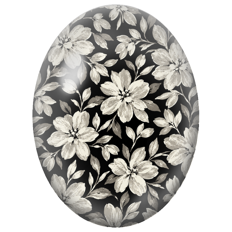Cabochon en Verre Illustré Fleurs Ivoire sur Fond Noir 13x18, 18x25 ou 30x40mm