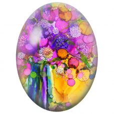 Cabochon en Verre Illustré Bouquet Abstrait Violet Orange et Rose 13x18, 18x25 ou 30x40mm - Pour la Création de Bijoux Fantaisie