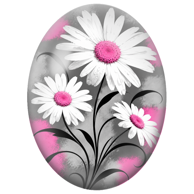 Cabochon en Verre Illustré Marguerites Blanches aux Cœurs Fuchsia 13x18, 18x25 ou 30x40mm