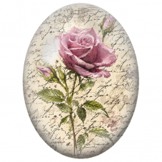 Cabochon en Verre Illustré Rose Mauve sur Écriture Ancienne 13x18, 18x25 ou 30x40mm - Pour la Création de Bijoux Fantaisie - DIY