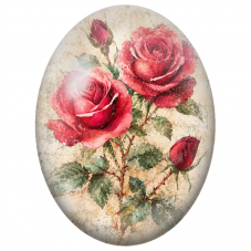 Cabochon en Verre Illustré Roses Rouges sur Fond Craquelé 13x18, 18x25 ou 30x40mm - Pour la Création de Bijoux Fantaisie - DIY