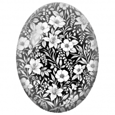 Cabochon en Verre Illustré Jardin Blanc Gravé sur Fond Noir 13x18, 18x25 ou 30x40mm - Pour la Création de Bijoux Fantaisie - DIY