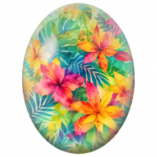 Cabochon en Verre Illustré Hibiscus et Feuillage aux Couleurs d’Automne 13x18, 18x25 ou 30x40mm - Pour la Création de Bijoux