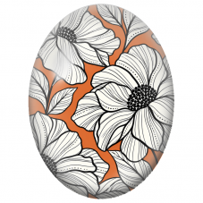 Cabochon en Verre Illustré Fleurs Blanches Dessinées sur Fond Orange 13x18, 18x25 ou 30x40mm - Pour la Création de Bijoux