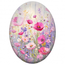 Cabochon en Verre Illustré Prairie de Coquelicots Roses 13x18, 18x25 ou 30x40mm - Pour la Création de Bijoux Fantaisie - DIY