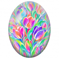 Cabochon en Verre Illustré Tulipes Multicolores Peintes 13x18, 18x25 ou 30x40mm - Pour la Création de Bijoux Fantaisie - DIY
