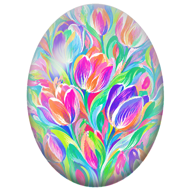 Cabochon en Verre Illustré Tulipes Multicolores Peintes 13x18, 18x25 ou 30x40mm