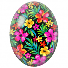 Cabochon en Verre Illustré Fleurs Tropicales Colorées sur Fond Noir 13x18, 18x25 ou 30x40mm - Pour la Création de Bijoux