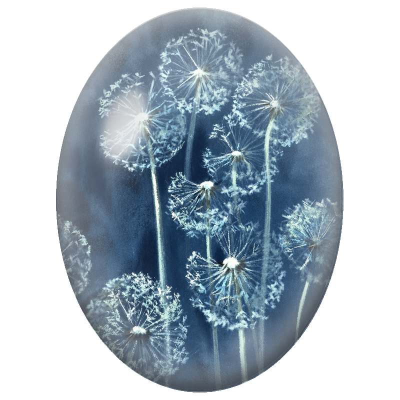 Cabochon en Verre Illustré Fleurs d’Ail en Cyanotype Bleu 13x18, 18x25 ou 30x40mm