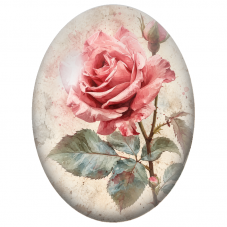 Cabochon en Verre Illustré Rose Rose sur Fond Ancien 13x18, 18x25 ou 30x40mm - Pour la Création de Bijoux Fantaisie - DIY