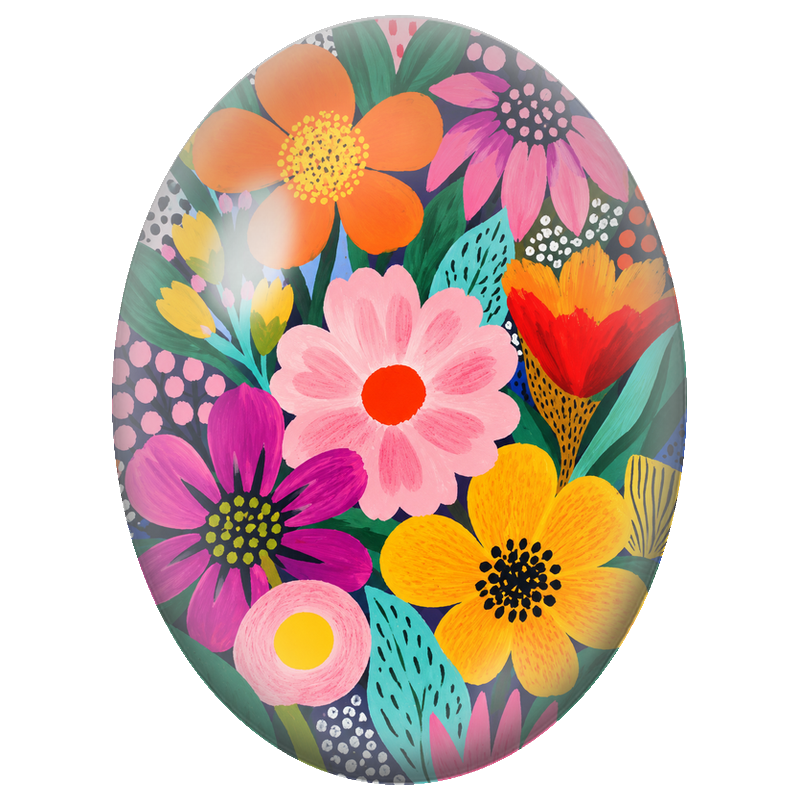 Cabochon en Verre Illustré Grandes Fleurs Pop Multicolores 13x18, 18x25 ou 30x40mm