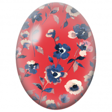 Cabochon en Verre Illustré Fleurs Bleu Nuit sur Fond Rouge 13x18, 18x25 ou 30x40mm - Pour la Création de Bijoux Fantaisie - DIY