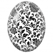 Cabochon en Verre Illustré Arabesques Florales Noires sur Fond Blanc 13x18, 18x25 ou 30x40mm - Pour la Création de Bijoux