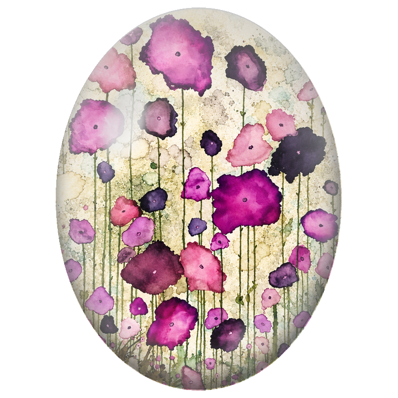 Cabochon en Verre Illustré Fleurs Fuchsia sur Fond Patiné 13x18, 18x25 ou 30x40mm