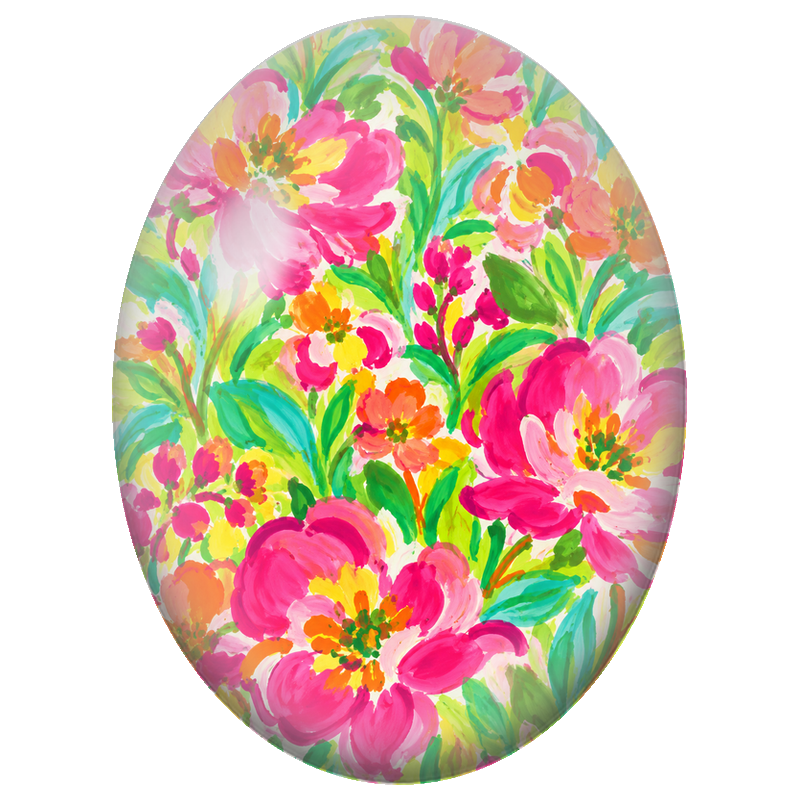 Cabochon en Verre Illustré Fleurs Roses Orange et Jaunes Peintes 13x18, 18x25 ou 30x40mm