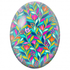 Cabochon en Verre Illustré Feuillage Fleuri Pop Multicolore 13x18, 18x25 ou 30x40mm - Pour la Création de Bijoux Fantaisie - DIY