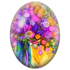 Cabochon en Verre Illustré Bouquet Abstrait Violet et Orange 13x18, 18x25 ou 30x40mm - Pour la Création de Bijoux Fantaisie