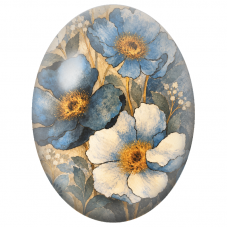 Cabochon en Verre Illustré Fleurs Bleues sur Fond Ancien 13x18, 18x25 ou 30x40mm - Pour la Création de Bijoux Fantaisie - DIY