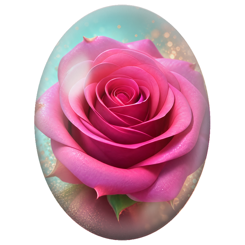 Cabochon en Verre Illustré Rose Fuchsia Scintillante en Gros Plan 13x18, 18x25 ou 30x40mm