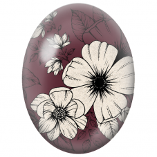 Cabochon en Verre Illustré Fleurs Ivoire sur Fond Bordeaux 13x18, 18x25 ou 30x40mm - Pour la Création de Bijoux Fantaisie - DIY